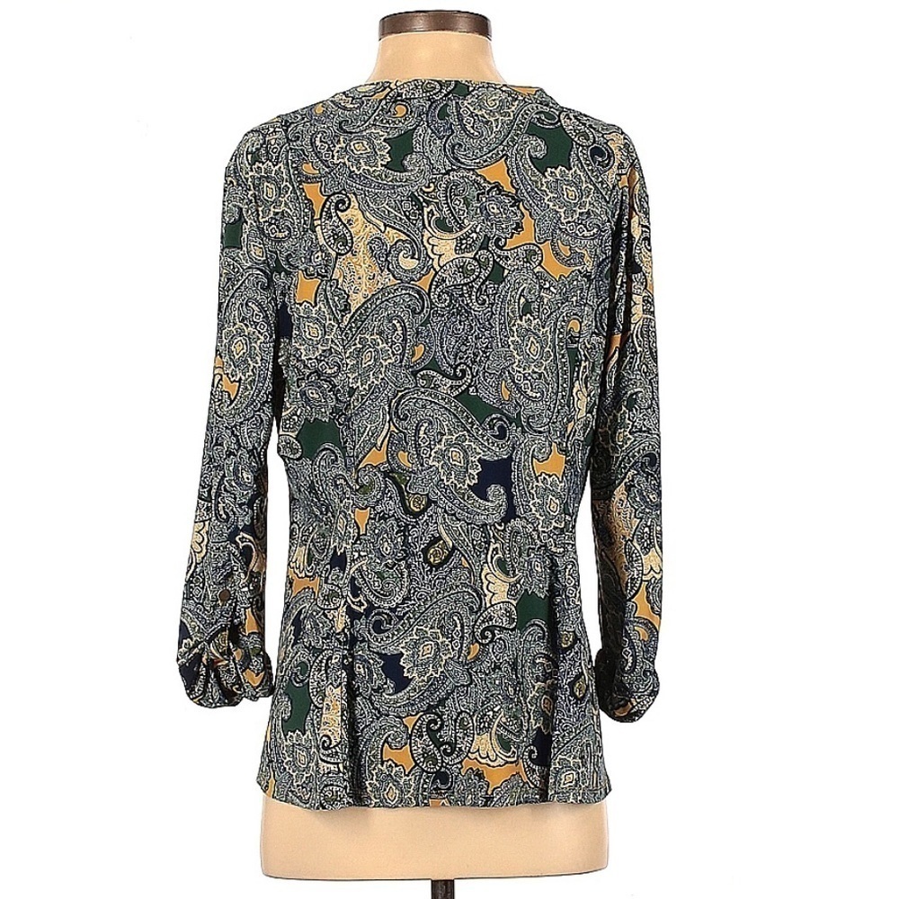 Roz & Ali Front Zip Long Sleeve Paisley Blouse l SIZE PXL - Picture 2 of 6